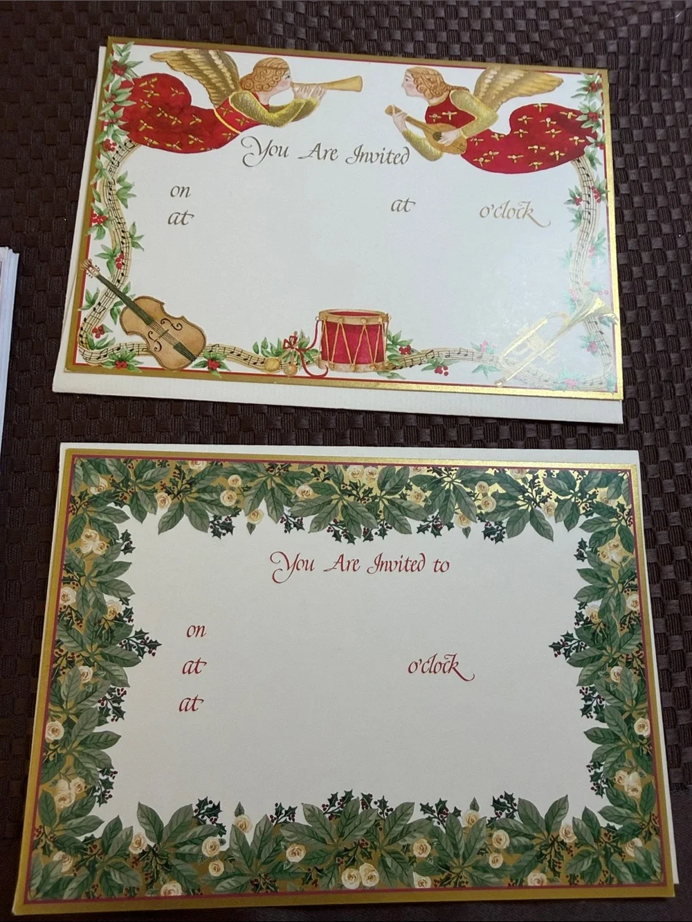 Vintage Holiday Invitation Cards - Red and Gold Festive Design (8) + 2 Caspari